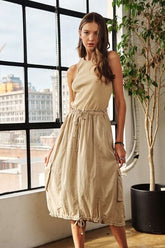 ADORA Drawstring Sleeveless Washed Dress OutfitFlow